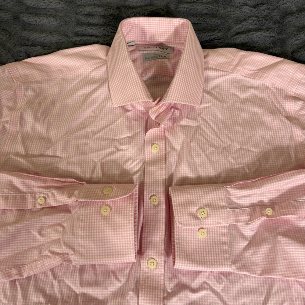 Twillory Mens Pink Gingham Non-Iron SafeCotton Tailored Dress Shirt 17 36/37